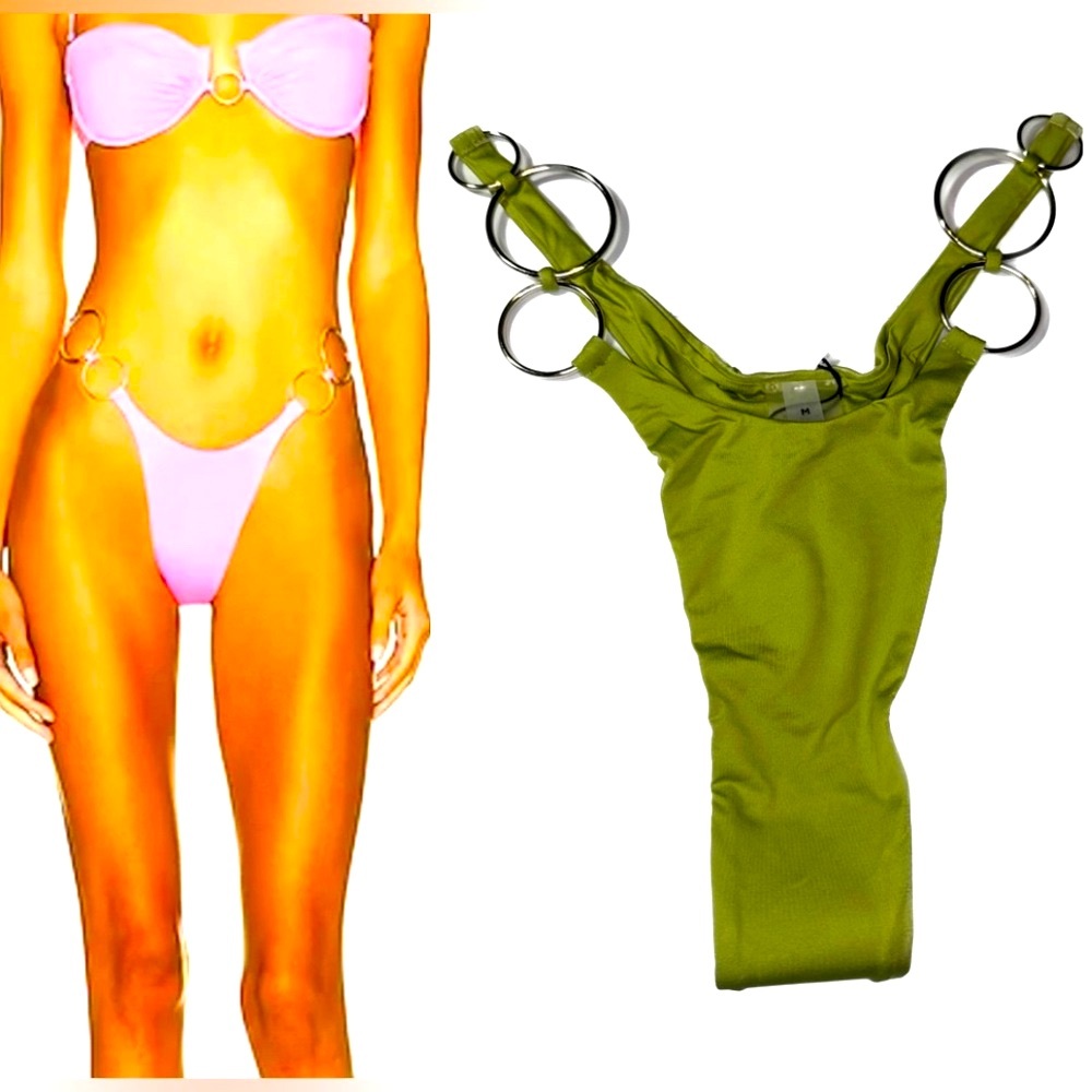 Monica Hansen Green Icon Ring Thong Bikini Bottom NWT Medium
